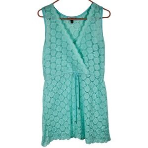 J Valdi Swim Cover-Up Dress Lace Drawstring Waist Sleeveless Aqua Blue S Coastal